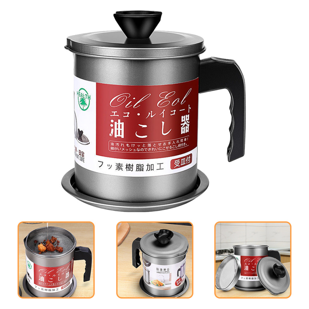 Récipient filtre à huile de cuisine avec passoire