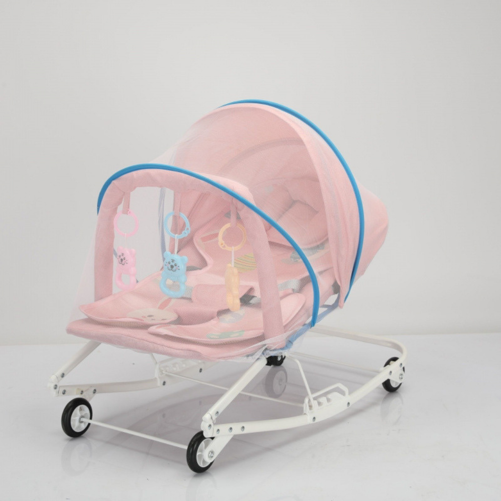 Transat Bébé à Bascule 3-en-1 avec Roues et Moustiquaire