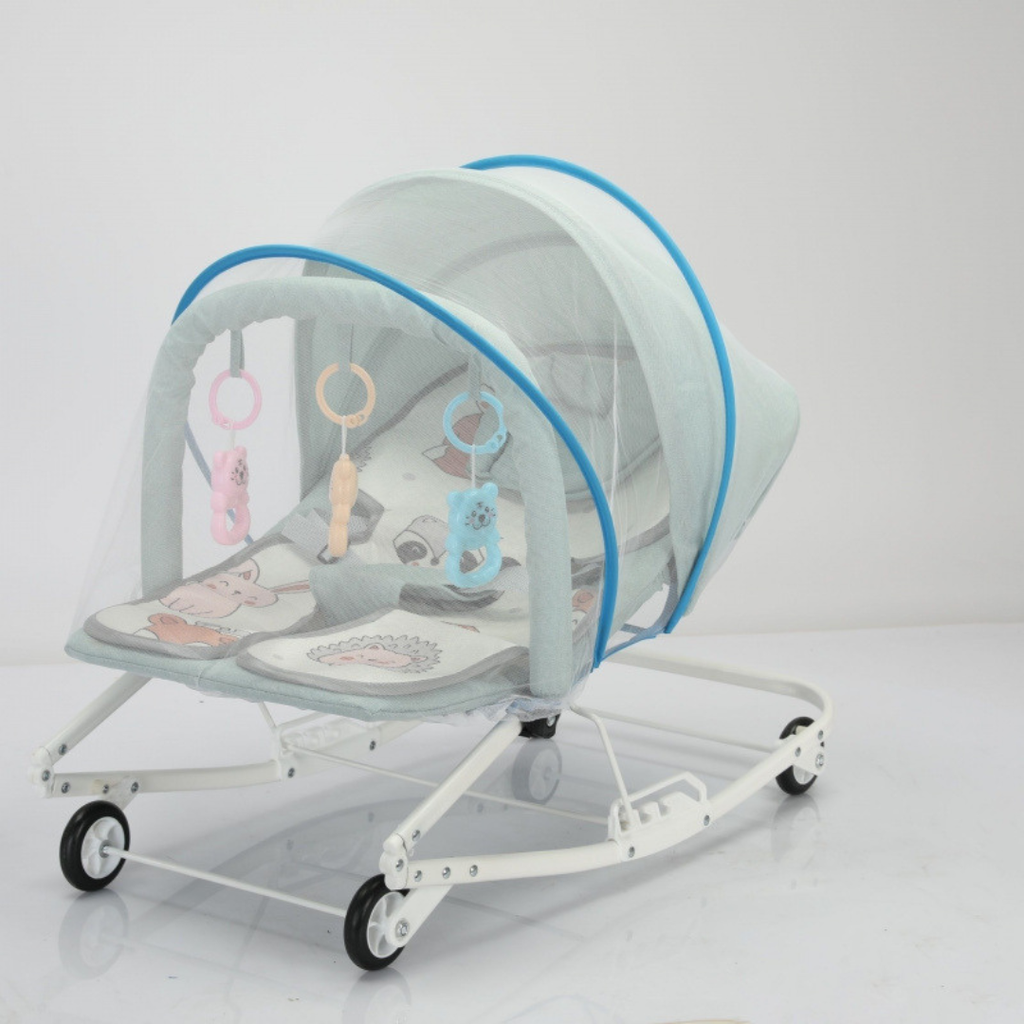 Transat Bébé à Bascule 3-en-1 avec Roues et Moustiquaire